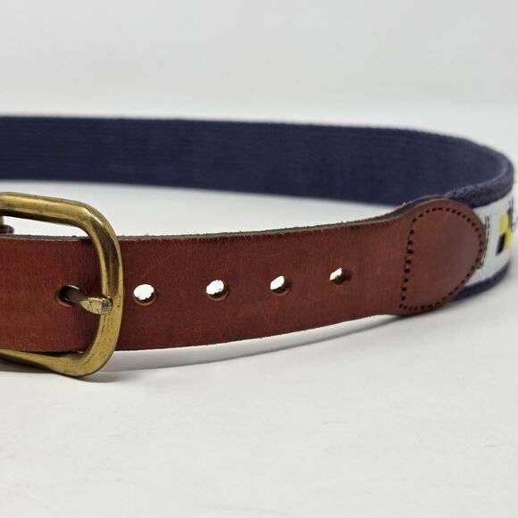 LEATHER MAN LTD. BROWN BELT NAUTICAL FLAGS BRASS BUCKLE HAND MADE SIZE 34 - Picture 2 of 6